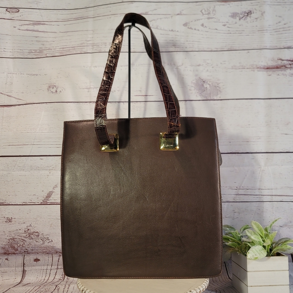 Vintage Tano of Spain Large Brown Leather Tote Bag